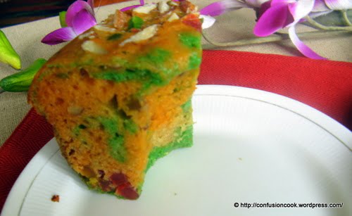 Tri-color Eggless Tutti-Fruity Cake
