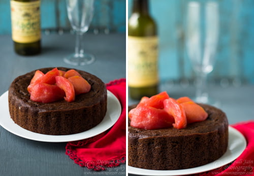 Eggless Amaranth Chocolate Cake Topped with Spiced Pear