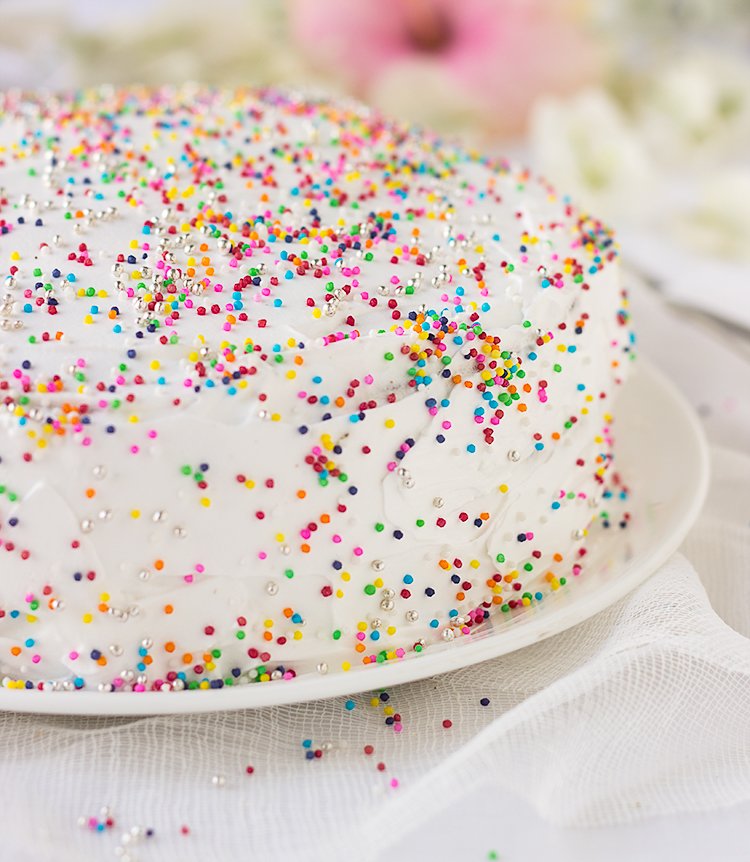 Sprinkle Birthday Cake with Whipped Cream