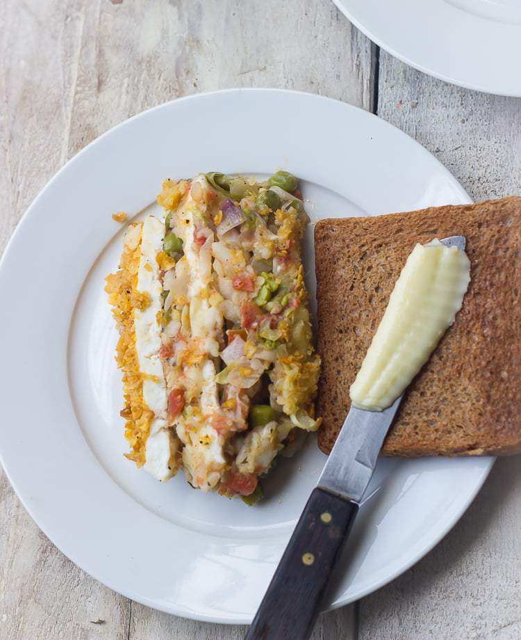 Sliced Vegetable Loaf on a plate goes well with the regular bread & butter