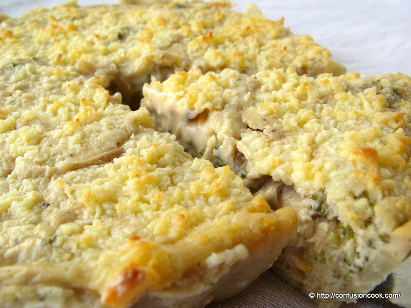 Eggless Caramelized Onion, Broccoli, Corn & Cheese Quiche