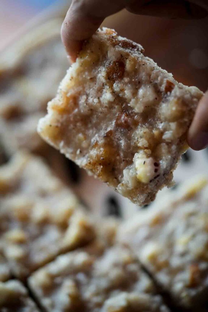 Close-up shot of soft and crunchy gond nariyal panjiri