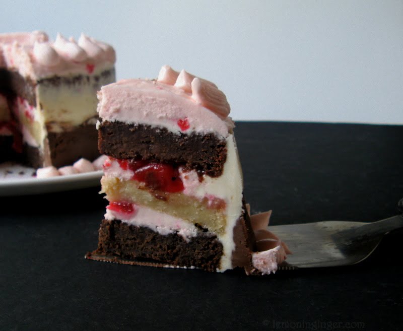 Eggless Neapolitan Cake filled with Cherry Compote & Buttercream