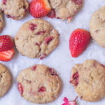 A close-up of the crumbly texture of a strawberry shortcake scone