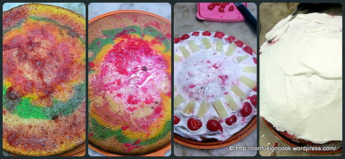 Eggless Rainbow Cake with Fresh Cream & Pineapple Cherry Frosting