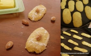 Making homemade savoiardi – batter being piped onto a baking sheet