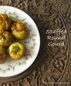 Overhead shot of stuffed Tinda served in a white plate