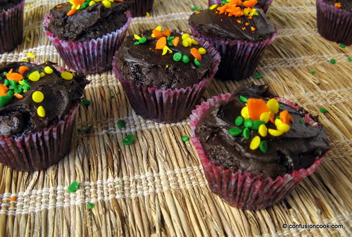 Eggless Chocolate Cupcake with Ganache & Rainbow Sprinkles