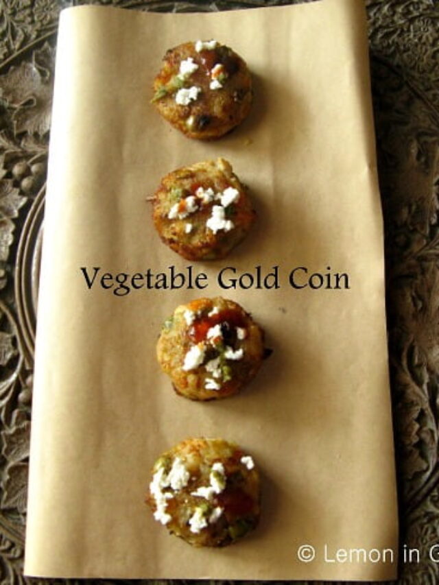 Close-up of crispy Veg Gold Coins showing the delicious filling