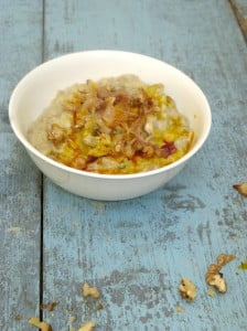 Close-up of the creamy eggplant yogurt dip with olive oil drizzle