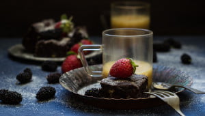 Wine Roasted Strawberry Brownies