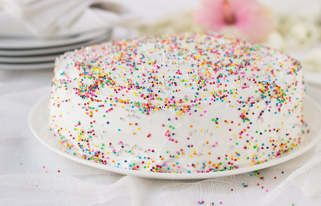 Sprinkle Birthday Cake with Whipped Cream