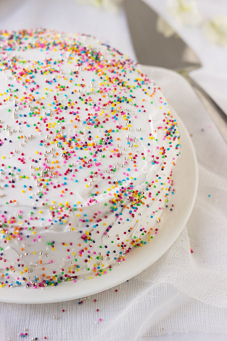 Sprinkle Birthday Cake with Whipped Cream