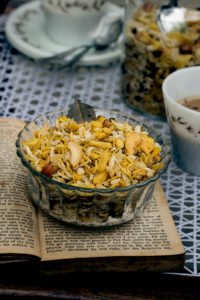 Close-up of Chana Dal Namkeen showing the golden, crunchy texture