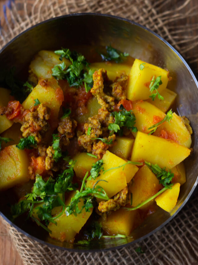 Aloo Punjabi Wadi ki Subzi in a bowl - Traditional North Indian Curry Recipe