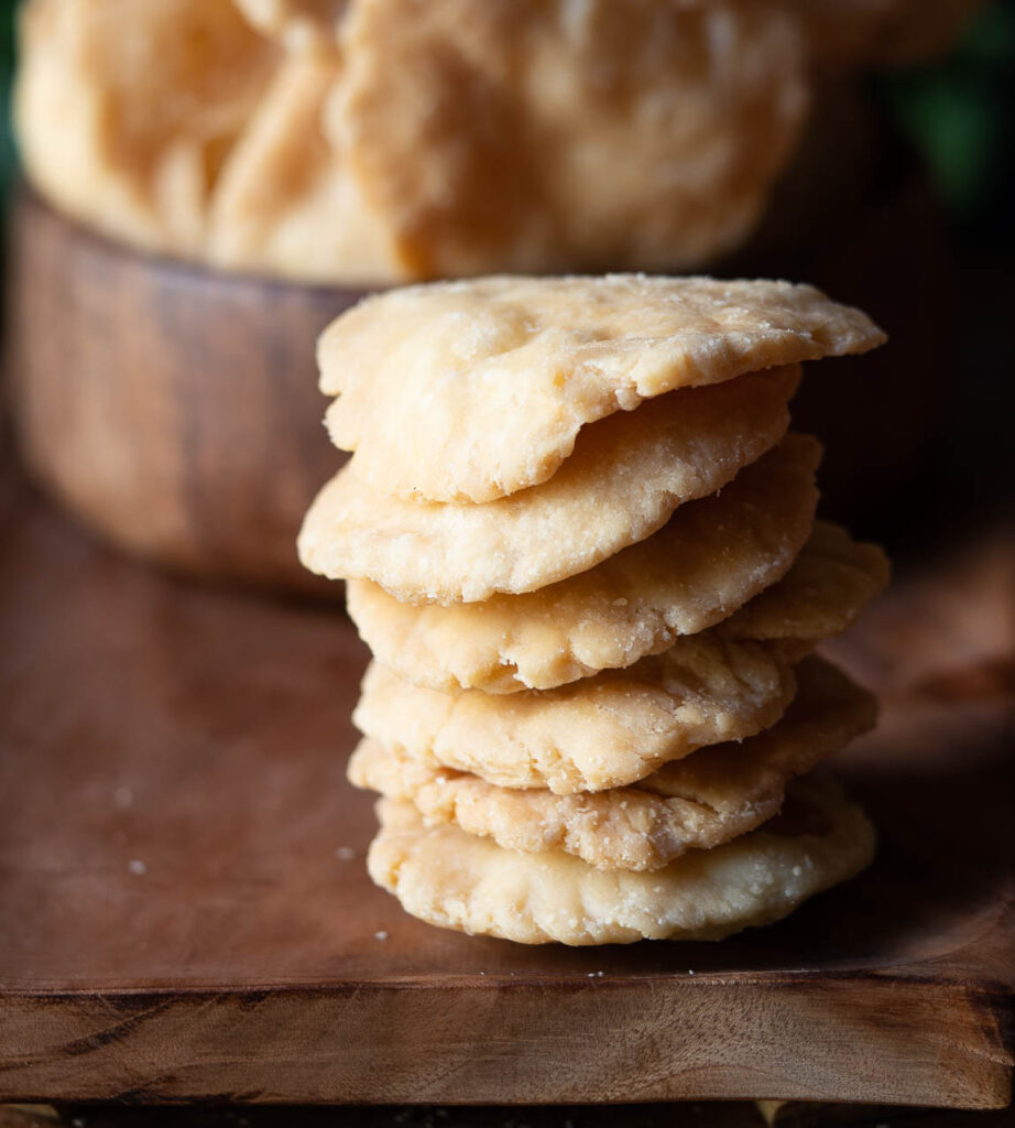 Close-up view of mathiya showing its crispy texture