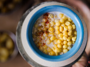 Close up tempting boondi ka raita in a bowl