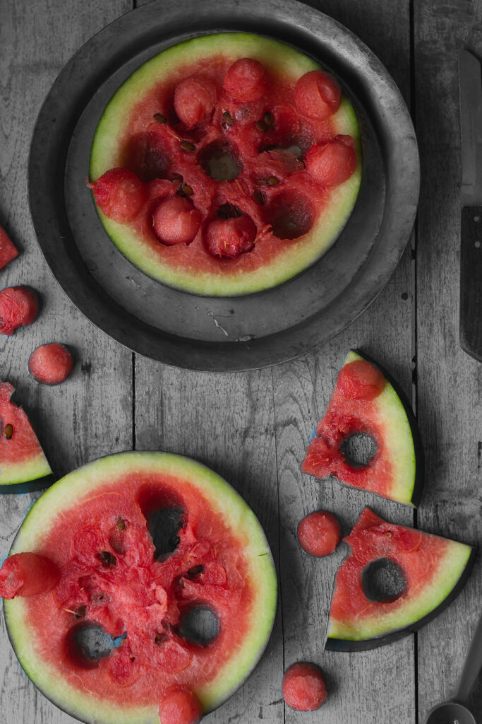 scoops of watermelon in a plate